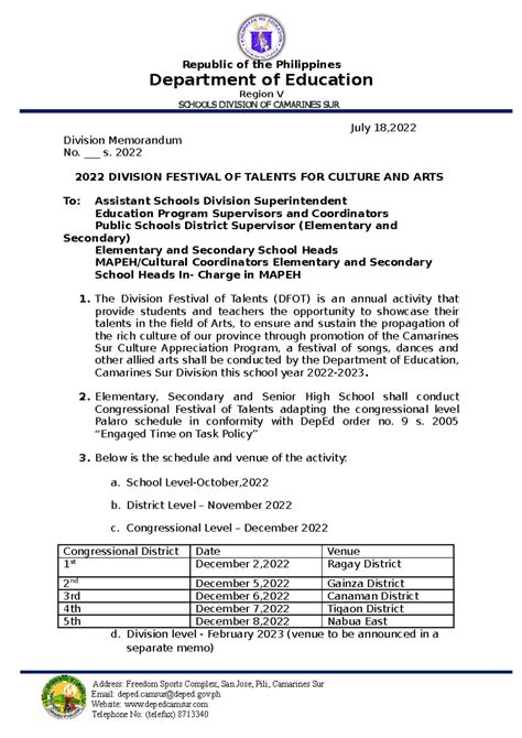 deped camsur|Region V – DepEd Memoranda .
